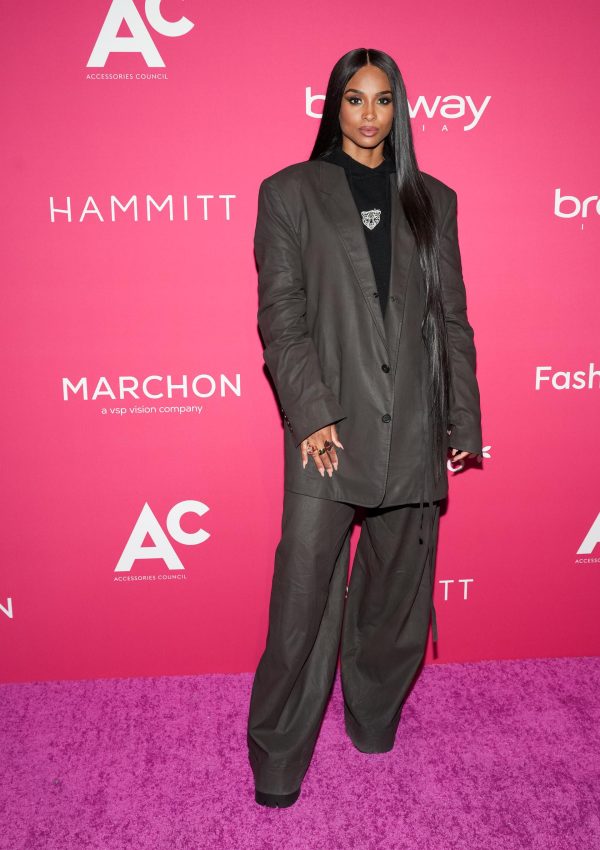 Ciara wears  oversized charcoal leather suit @ ACE Award 2023