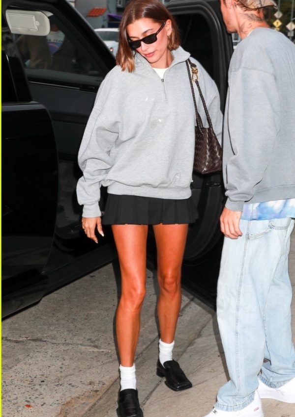 Hailey Bieber  carries Bottega Veneta Andiamo Bag @ Los Angeles June 29, 2023