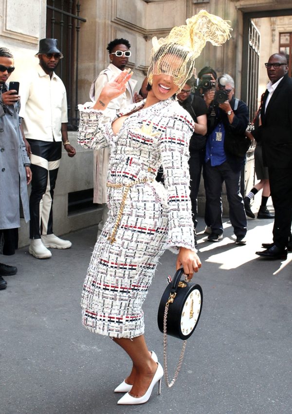 Cardi B  in tweed outfit @  Thom Browne fashion show in Paris 2023