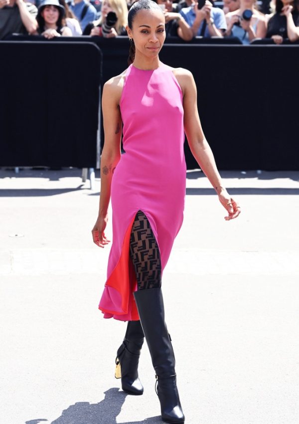 Zoe Saldana In  Pink Dress Front Row @  Fendi  Fall 2023 Couture