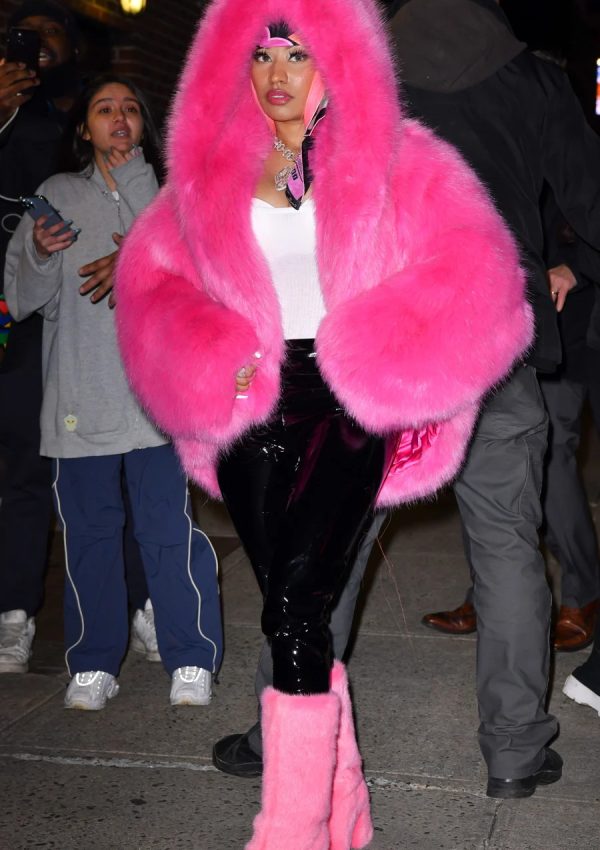 Nicki Minaj   wears Two Neon Fur Coats To Promote Pink Friday 2 Album Release