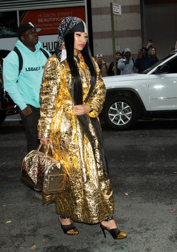 Nicki Minaj  in  gold   Long Dolce & Gabbana Jacket Out In New York