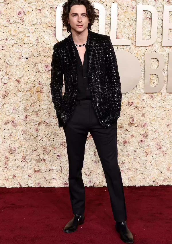 Timothée Chalamet  wore  Celine Homme by Hedi Slimane  @   Golden Globes 2024