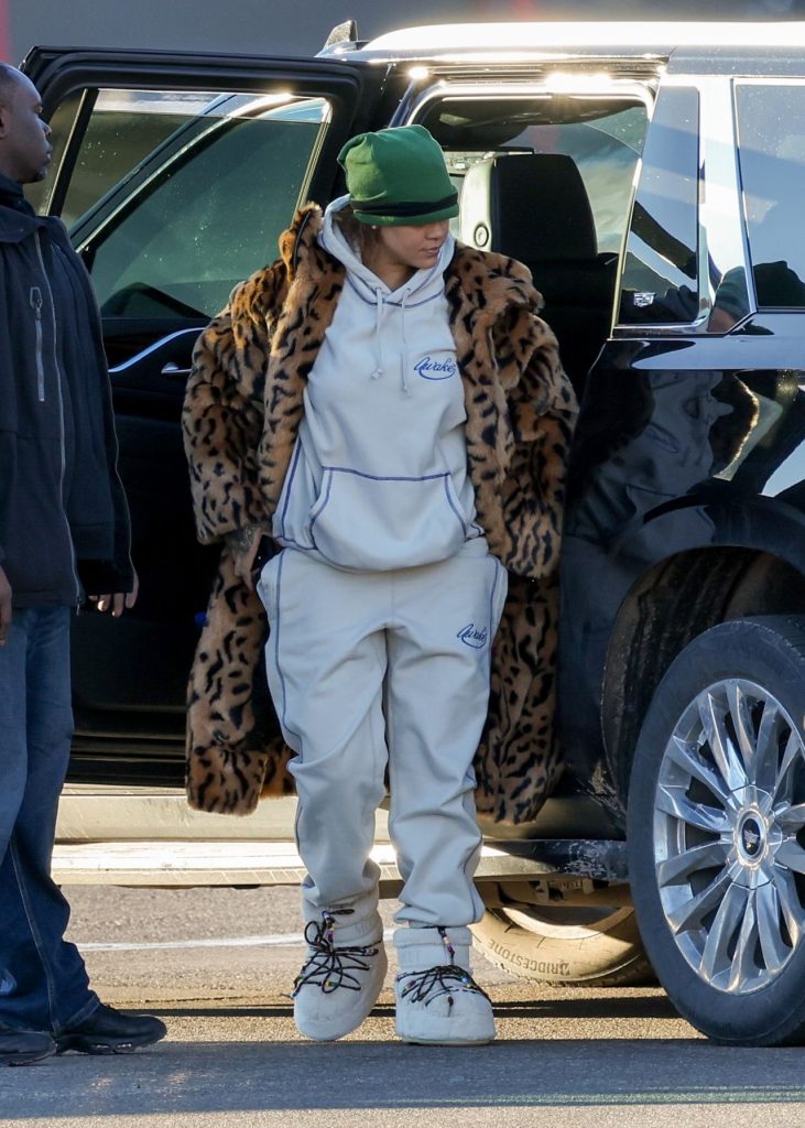 Rihanna Makes a Plane Tarmac Look Like a Runway With Leopard Faux Fur