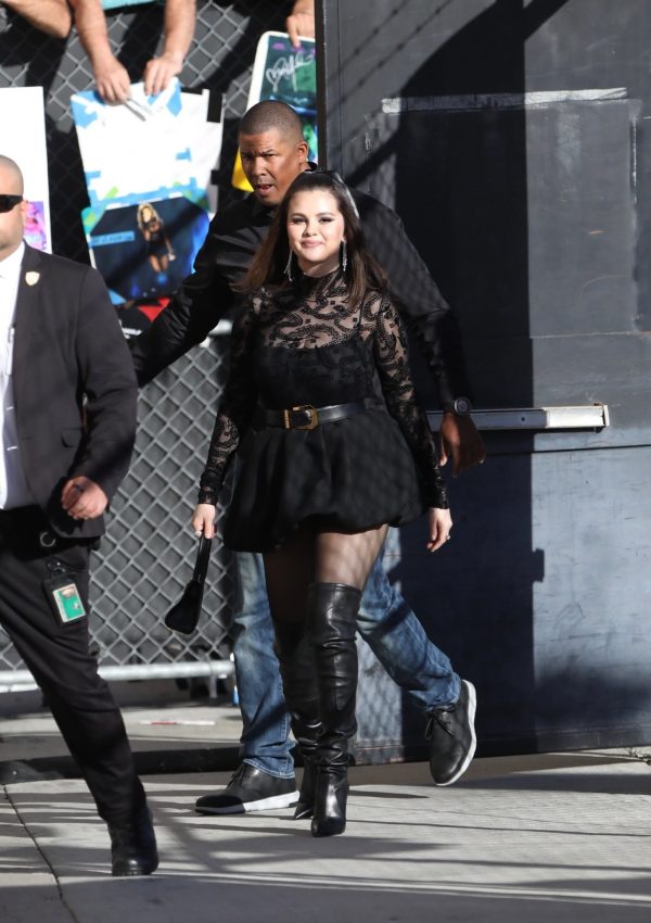 Selena Gomez  arrives @ Jimmy Kimmel Live  wearing   Valentino  Skirt