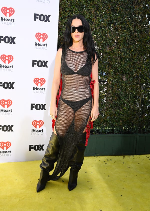 Katy Perry  wore fishnet dress @  2024 iHeartRadio Music Awards in Los Angeles
