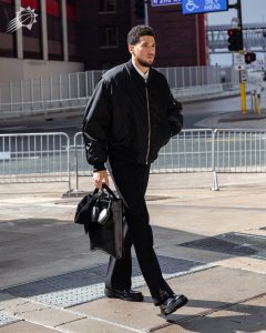 Devin Booker in PRADA @  Game 2 of the NBA Playoffs 2024 in Minneapolis