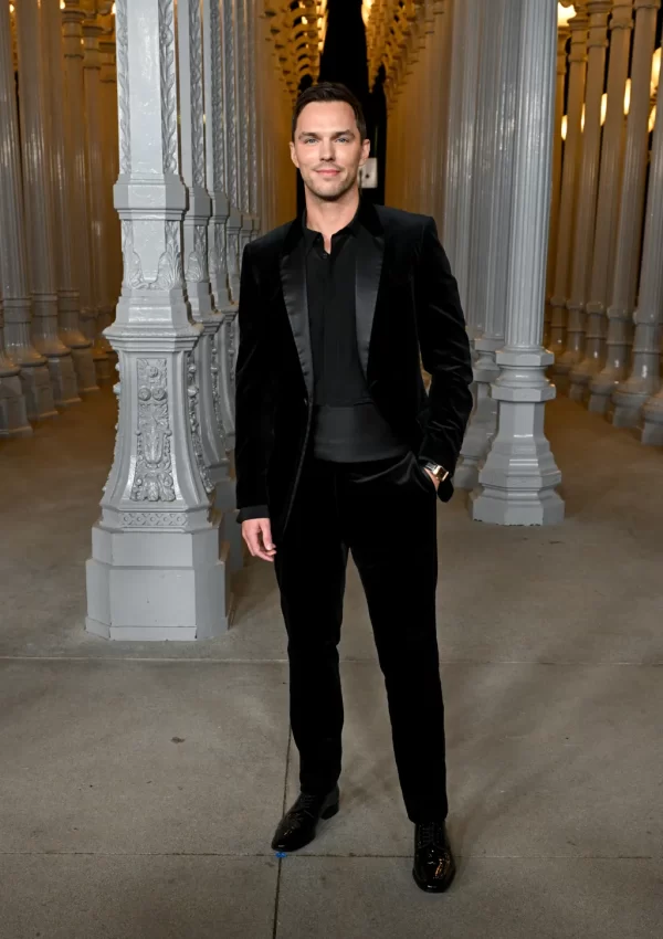 Nicholas Hoult wore velvet black suit @ at the 2024 LACMA Art+Film Gala