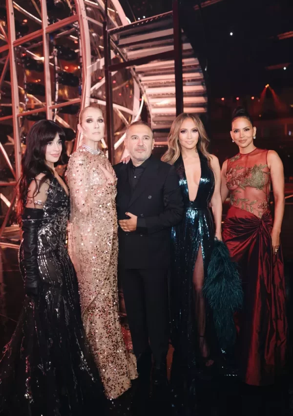 Camila Cabello, Celine Dion, Elie Saab, Jennifer Lopez and Halle Berry at the 1001 Season of Elie Saab fashion show