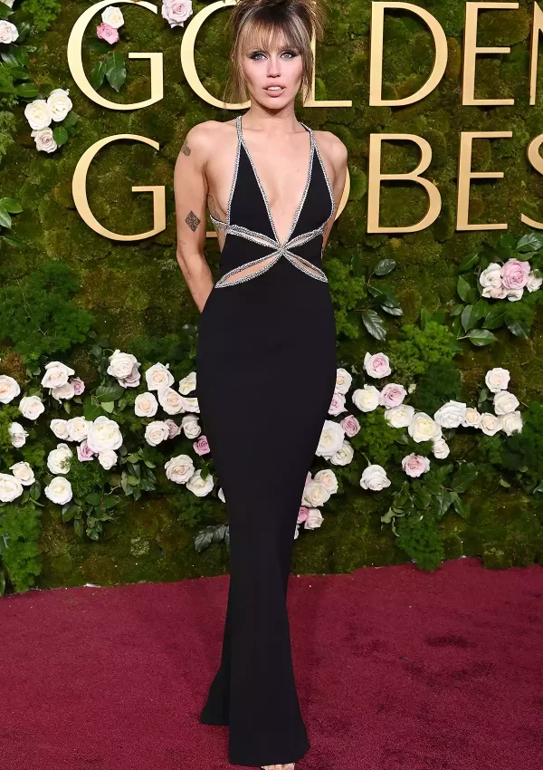 Miley Cyrus wore Celine by Hedi Slimane dress at the 2025 Golden Globes