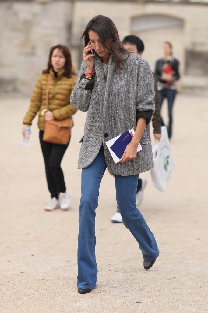 Oversized coat and Flared jeans